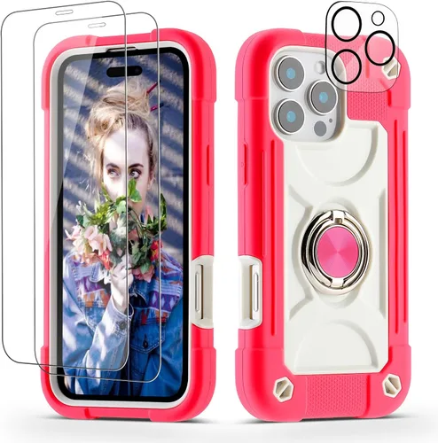 Vista 121 de Funda para iPhone 11 de 6.1 pulgadas con soporte de anillo, con 2 protectores de pantalla de vidrio, resistente a los golpes, resistente a
