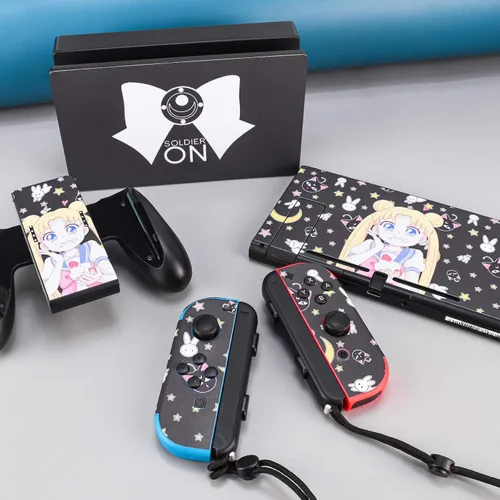 Vista 2 de DLseego Calcomanía para Switch Skin Pretty Pattern Full Wrap Skin Protective Film Sticker Design para Switch-Black Sailor Moon