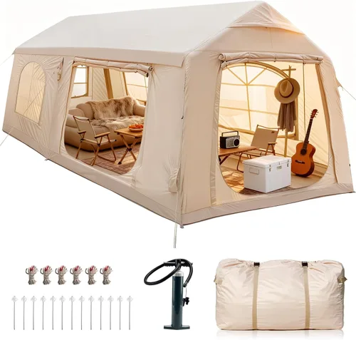 Vista 16 de Inflatable Tents for Camping, Blow Up Tent with Hand Pump, Easy Setup Inflatable Hot Tent with Stove Jack, Waterproof Oxford Air Glamping Tents for