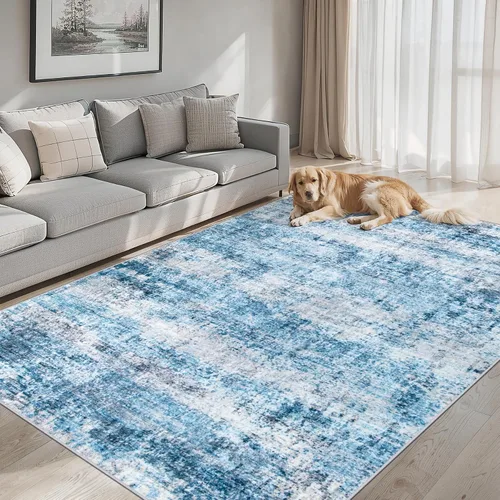 Vista 17 de Area Rugs - Alfombra para sala de estar, 4 x 6, lavable, moderna, abstracta, suave, neutra, antideslizante, grande para interiores, resistente a