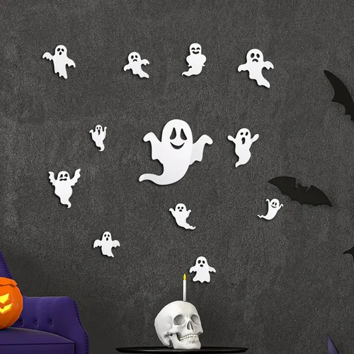 Vista 5 de Decoración de pared de Halloween, lindas calcomanías de fantasma, calcomanías de decoración de murciélagos 3D, 25 unidades, calcomanías de ventana