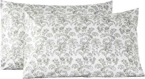 Vista 16 de URBONUR Fundas de almohada 100% algodón tamaño estándar, paquete de 2 fundas de almohada estándar con estampado floral azul, cierre de sobre súper