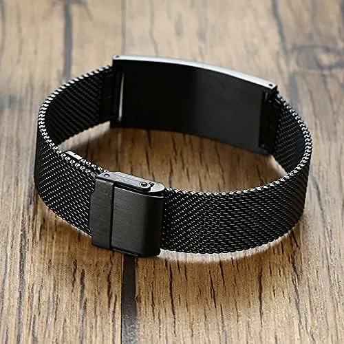 Vista 4 de VNOX Medical Alert Bracelets for Men & Women Kids with Free Engraving Adjustable Stainless Steel Mesh Emergency Medical ID Bracelets Wristband