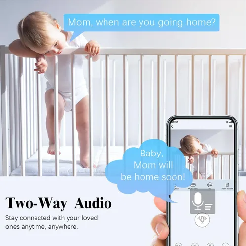 Vista 2 de OOSSXX Cámara de seguridad interior de audio de 2.7 K de 2 vías, monitor de bebé y monitor de mascotas, PTZ Nanny Cam Cámaras inalámbricas