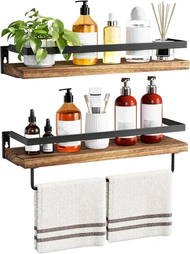 Vista 9 de AMADA HOMEFURNISHING AMFS01B - Estantes de baño con toallero, estantes flotantes, estantes de pared para baño/sala de estar/cocina/dormitorio