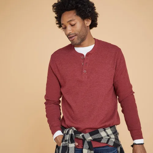 Vista 5 de Hanes Beefy-T - Camisetas de algodón para hombre, con cuello henley y manga larga