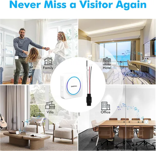 Vista 5 de SINGCALL Extensor de timbre inalámbrico para convertir con cable a inalámbrico para timbre con cable existente, receptor LED portátil, 32 campanas