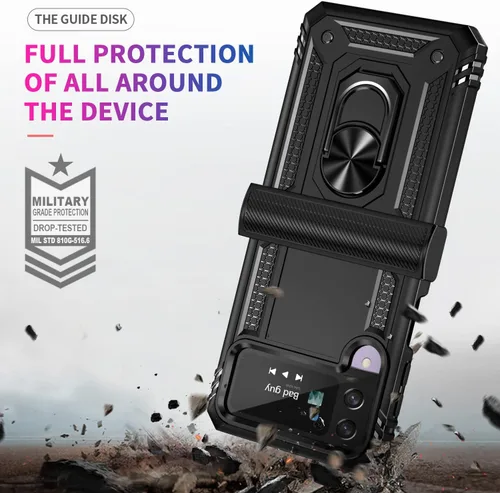 Vista 5 de ONOLA Funda compatible con Samsung Galaxy Z Flip 4/3 con protección de bisagra y anillo giratorio de 360° con soporte magnético resistente