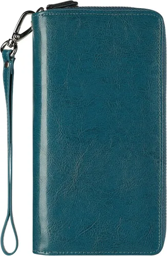 Vista 69 de Lavemi Pequeña cartera compacta para mujer, con bloqueo RFID, de piel auténtica, plegable, con ventanas de identificación