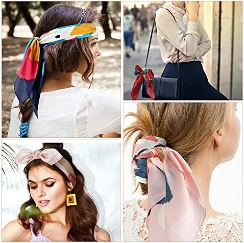 Vista 2 de Honoson 3 pañuelos de satén para la cabeza de mujer, bufanda de seda como para dormir, bufanda de cuello para mujer, 27.6 x 27.6 pulgadas