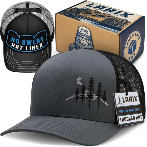 Vista 9 de LARIX Trucker Hat Men - Snapback Cap with Breatheable Mesh Back, Hats for men, Mens Hat, Mens Trucker Hats Negro (Wb)