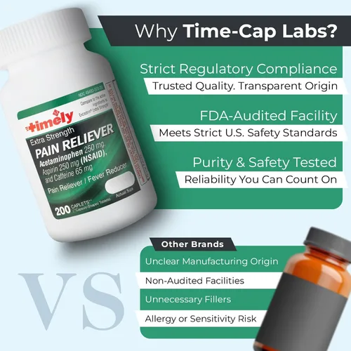 Vista 8 de TIME-Cap Labs Acetaminofeno extra fuerte 250mg con aspirina 250mg y cafeína 65mg comprimidos – Alivio del dolor de triple acción para migrañas