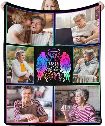 Vista 39 de LOSARON Mantas conmemorativas personalizadas con fotos por pérdida de madre, papá, abuela en el cielo en memoria amorosa de flores rojas, 6 fotos