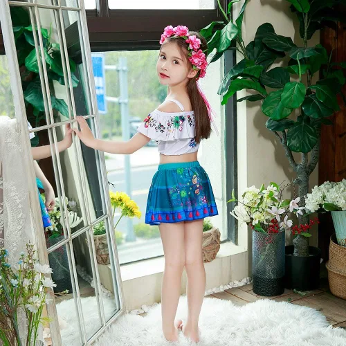Vista 6 de Traje de baño de dos piezas para niñas con hombros descubiertos y volantes traje de baño de princesa