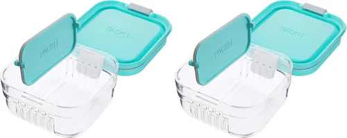 Vista 7 de PackIt Mod Lunch Bento Contenedor de almacenamiento de alimentos, verde menta, base de cristal transparente a prueba de roturas, con divisores