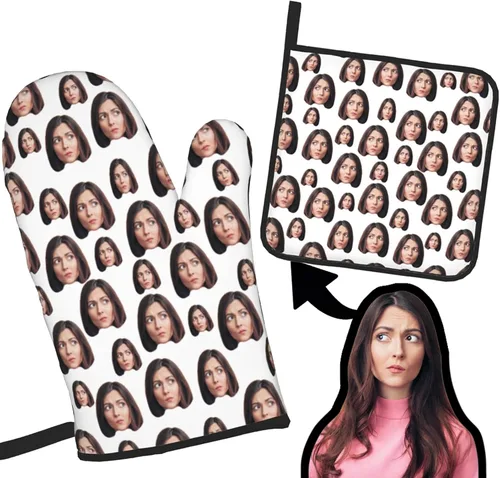 Vista 17 de Manoplas de horno personalizadas y agarraderas personalizadas con tu cara, regalos de repostería para mujeres para cocinar en la cocina, barbacoa