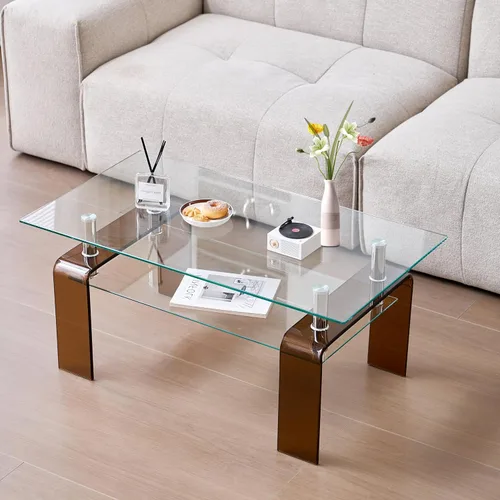 Vista 18 de Mesa de centro rectangular de vidrio para sala de estar, con mesa de vidrio templado y capa de MDF, para sala de estar y oficina