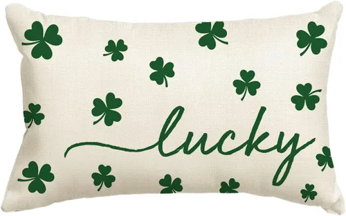 Vista 14 de AVOIN colorlife Funda de almohada de trébol de la suerte del día de San Patricio, 18 x 18 pulgadas, funda de cojín verde trébol para decoración