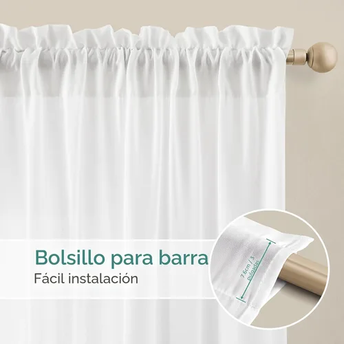 Vista 7 de HOMEIDEAS - Cortinas semitransparentes de privacidad blancas que no se transparentan, 52 x 96 pulgadas Blanco