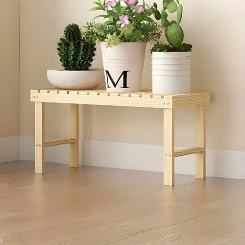 Vista 15 de Soporte rectangular para plantas de madera maciza de 1 nivel, 4 patas, flores, suculentas, rábano verde, de una sola capa, escalera de balcón Marrón