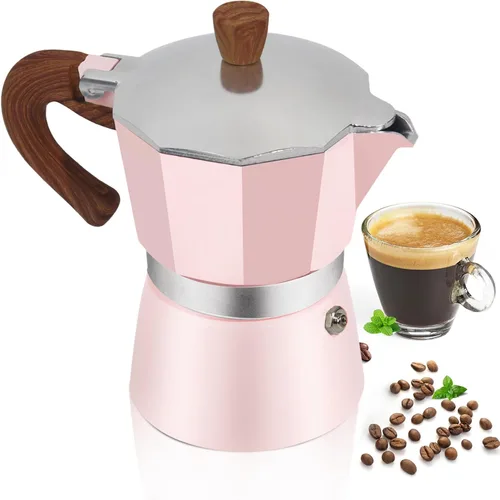 Vista 13 de Cafetera de aluminio con 3 tazas de 150ml (5.1 fl oz) Moka Pot Express, cafetera de café expreso para estufa, colorida cafetera italiana