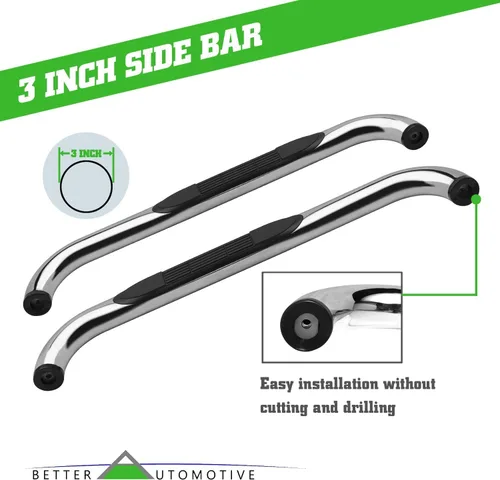 Vista 5 de estribos laterales para 1999-2016 Ford F250 / F350 / F450 / F550 Super Duty Regular Cab Truck Pickup, barras laterales de 3" de acero inoxidable