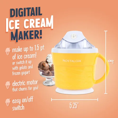 Vista 2 de Nostalgia Máquina Eléctrica para Hacer Helado - Máquina de Helado Suave al Estilo Antiguo Prepara Yogur Congelado o Gelato en Minutos - Divertido
