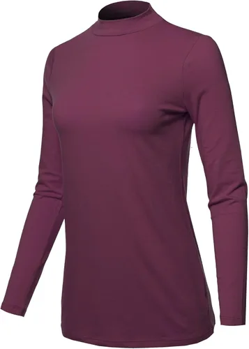 Vista 2 de Camisas básicas de algodón suave sólido de manga larga con cuello alto falso para mujer