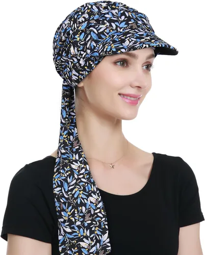 Vista 2 de Alnorm Turbante ajustable 100% algodón con cordones con diseño de bandas de algodón