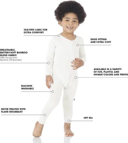 Vista 3 de KicKee Pants Overol estampado con cremallera, ropa de bebé súper suave, ropa de dormir de una pieza para bebé y niño