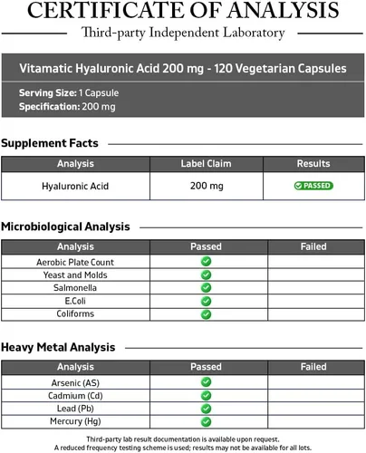 Vista 3 de Vitamatic Paquete de 2 suplementos de ácido hialurónico de 200 mg – Apoya el tejido conectivo saludable y las articulaciones – Promueve una piel