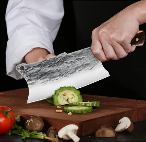 Vista 7 de ZENG Cuchillo de carnicero, cuchillo chino, cuchillo de carnicero resistente, cuchillo de cocina de acero de alto carbono, para cocina, campamento