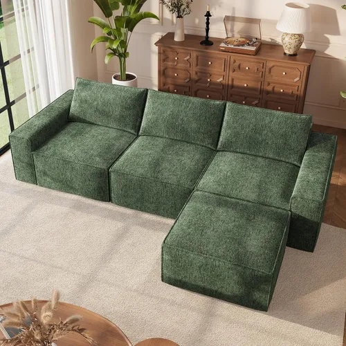 Vista 18 de Vesgantti Sofá Seccional Modular de 114" Sin Estructura, Moderno Sofá de 3 Plazas con Otomana y Asiento Profundo, Sofás de Nube Convertibles