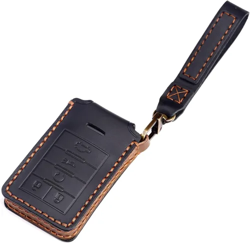 Vista 6 de ontto Funda para llave de automóvil de 4 botones para Cadillac Funda de cuero para llavero con estilo negro