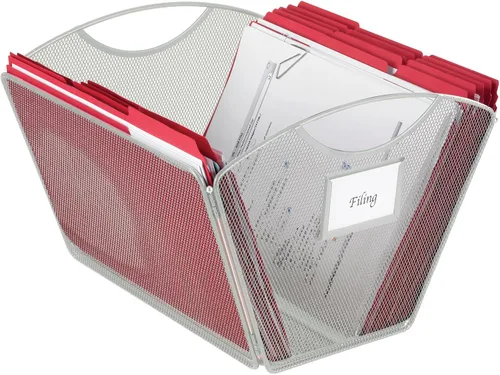 Vista 6 de Safco Onyx - Organizador de escritorio en forma de tubo de tamaño carta, plegable para almacenamiento compacto, asas integradas, malla de acero