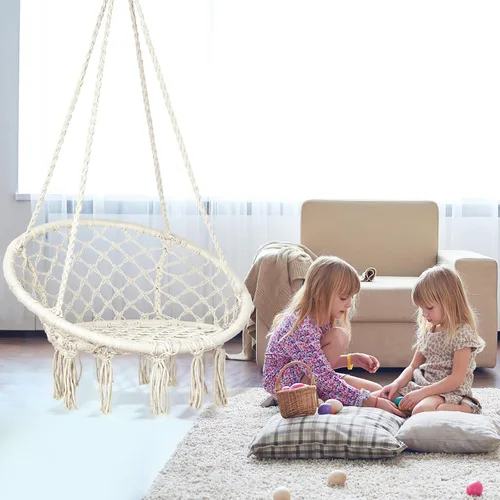 Vista 5 de Silla colgante de macramé para dormitorio, hamaca columpio para interiores y exteriores