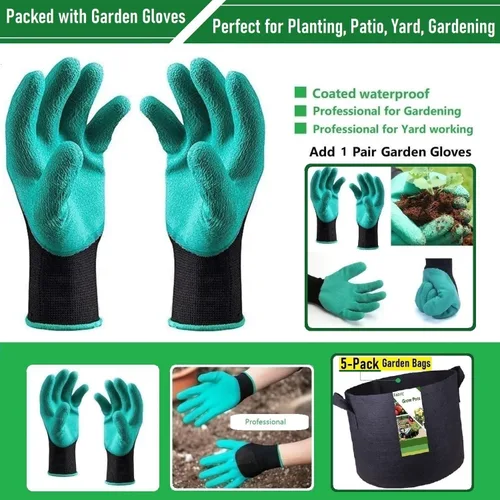 Vista 7 de Paquete de 5 bolsas gruesas de 1 galón para vivero, bolsas de cultivo de plantas (7 x 6 pulgadas), macetas de tela para macetas, bolsa de jardín