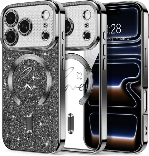 Vista 46 de Hython Funda para iPhone Air con purpurina, compatible con MagSafe Love Heart fundas magnéticas transparentes para teléfono para mujeres y niñas