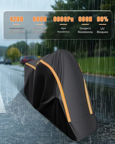 Vista 3 de Funda Completa para Motocicleta Impermeable para Almacenamiento Interior/Exterior, Funda Impermeable para Motocicleta Resistente con Tiras Negro