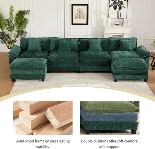 Vista 44 de Sofá seccional modular verde de 111.5", sofás seccionales grandes de 3 plazas para sala de estar, sofá nube oversized de tela chenille con otomana