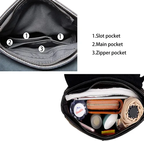 Vista 6 de Heshe Mochila de cuero para mujer estilo casual con solapa mochila para mujer Mochilas Daypack
