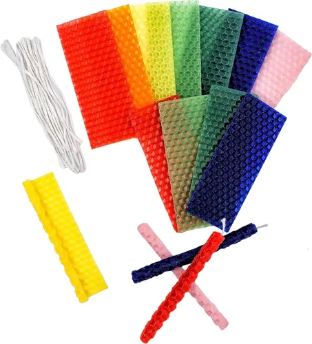 Vista 5 de The Dreidel Company 24 Haz tus propias velas de cera de abeja coloridas de Janucá, kit completo de inicio de velas de Janucá para hacerlas tú mismo