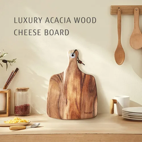 Vista 4 de hecef Juego de 3 tablas de queso, un plato de queso de madera de acacia, un cuchillo, un tenedor, plato de charcutería, juego de pizarra para servir