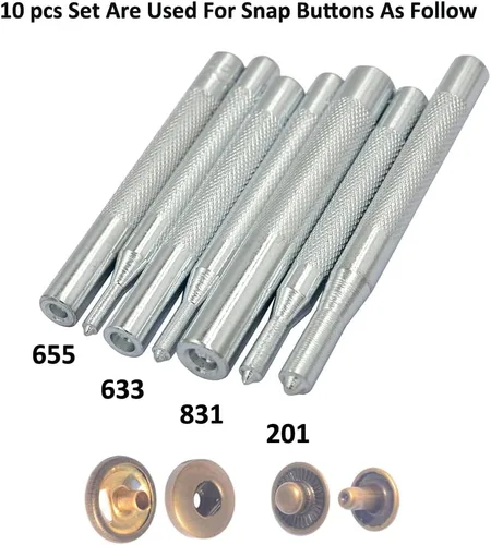 Vista 2 de DGOL 10 piezas de cierre de botón a presión de metal Setter Metal Snaps Press Studs Instalar Punch Base Kit de herramientas