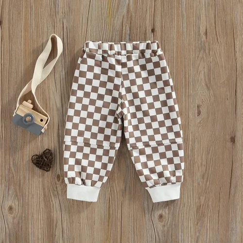 Vista 3 de Pantalones deportivos de algodón con estampado a cuadros para bebés y niñas pequeños