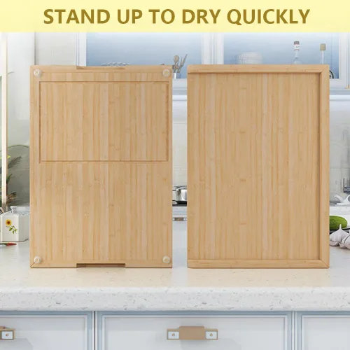 Vista 6 de Tabla de cortar de bambú de doble cara de 28 x 18 pulgadas con ranura para jugo, tablas de cortar grandes de madera para cocina, tabla de cortar