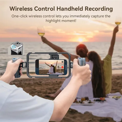 Vista 2 de SmallRig Kit universal todo en uno de aparejo de video para teléfono, con asas de control inalámbrico, soporte para banco de energía, trípode