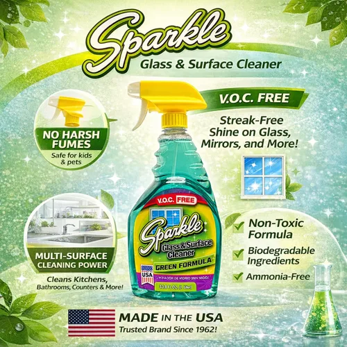 Vista 7 de Sparkle Spray limpiador de vidrio, nueva fórmula verde, libre de V.O.C, no deja rayas, botella de spray de 33.8 onzas líquidas (paquete de 1)