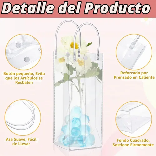 Vista 3 de LEIFIDE 50 bolsas de regalo de plástico transparente con asas, de PVC, reutilizables, transparentes, bolsas para dulces, escuela, fiesta