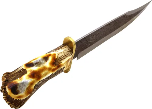Vista 5 de Colección Montana Stag Handle Cuchillo de caza de hoja extremadamente afilada de 25 pulgadas con funda de cuero (acero al carbono)